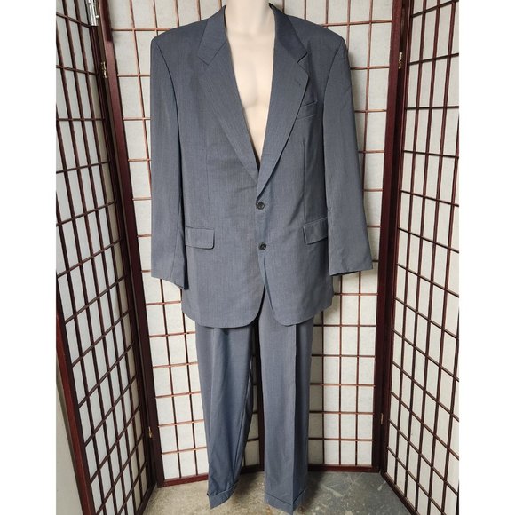 Hugo Boss 1881 Cerruti Metallizzato 100s Blue Gray Wool Suit - Picture 3 of 6